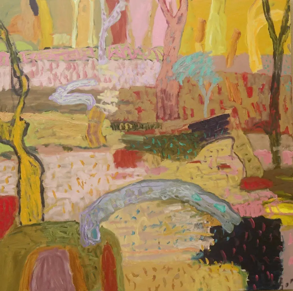 Tiny creatures chanting   oil on linen by artist Sally Stokes