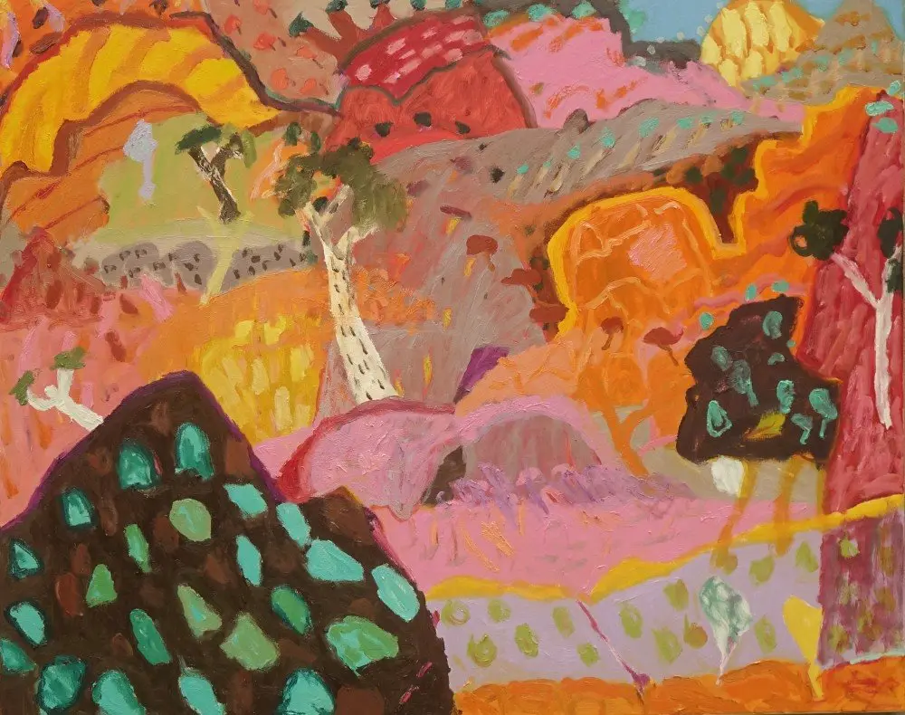 The dance of hills oil on canvas by artist Sally Stokes