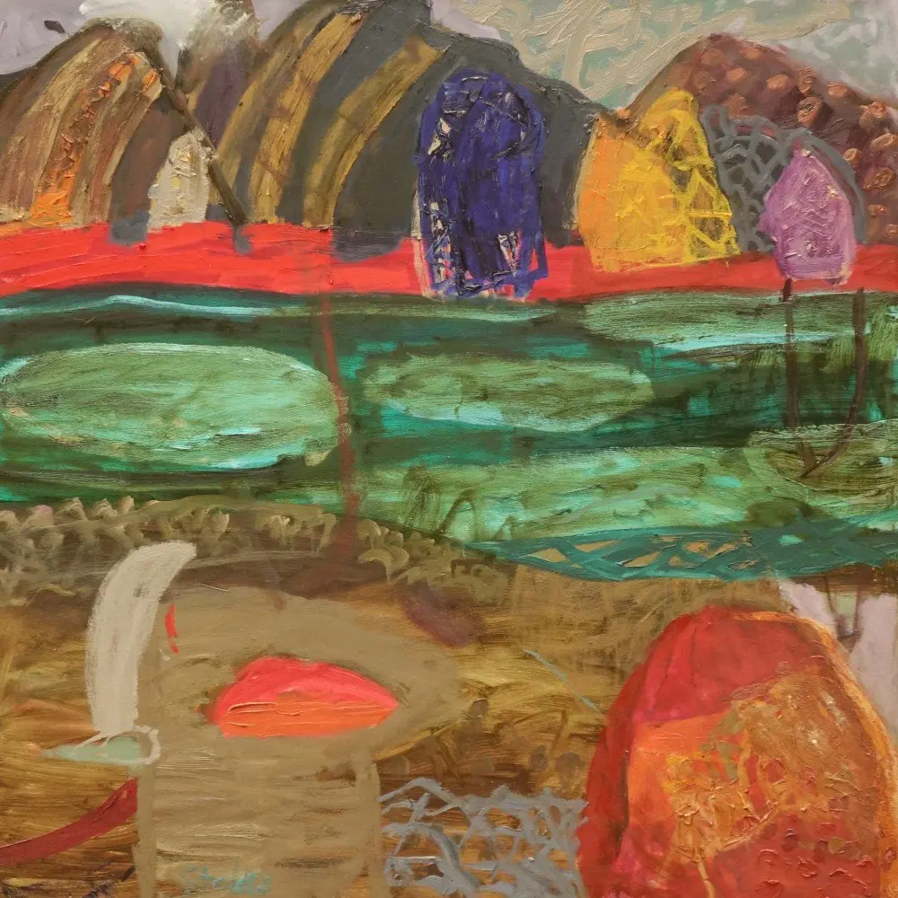 Moulting lagoon oil on canvas by artist Sally Stokes
