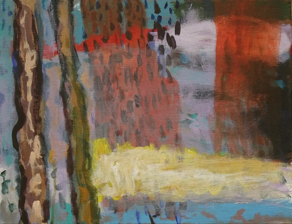 Rain falling acrylic on linen by artist Sally Stokes