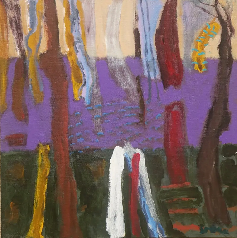 She goes on singing  acrylic on linen by artist Sally Stokes