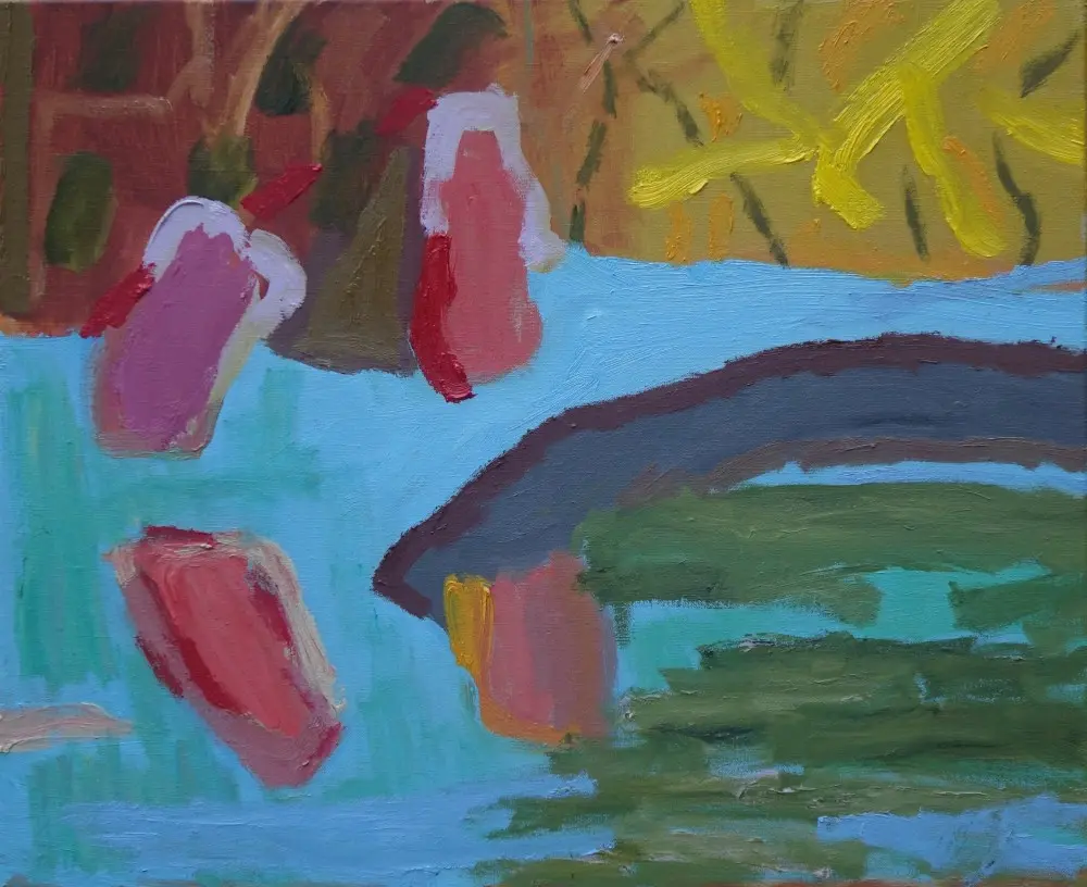 Shouts of joy oil on linen by artist Sally Stokes