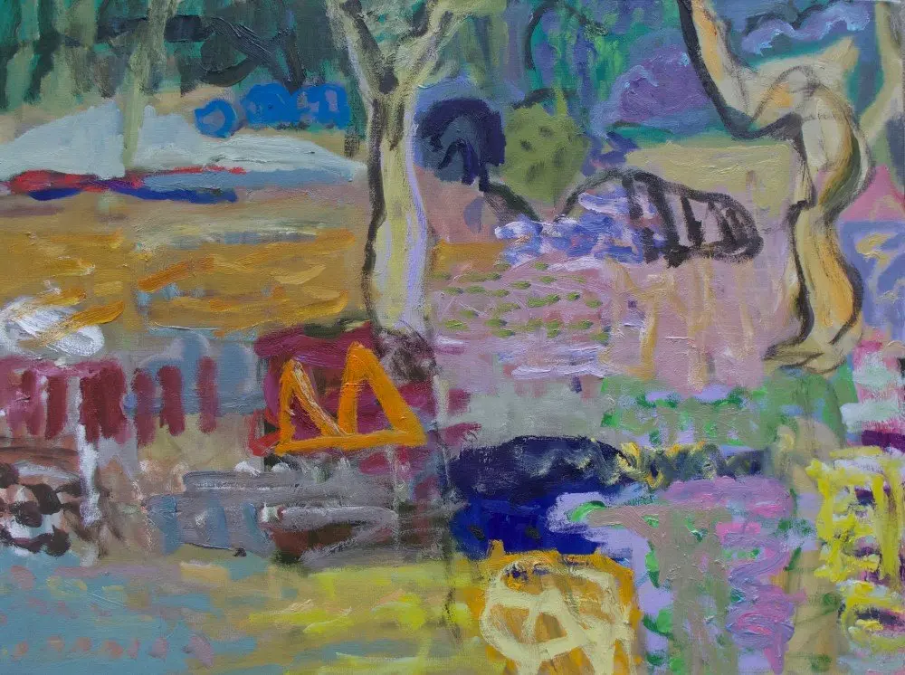 Nothing happened quickly oil on linen by artist Sally Stokes
