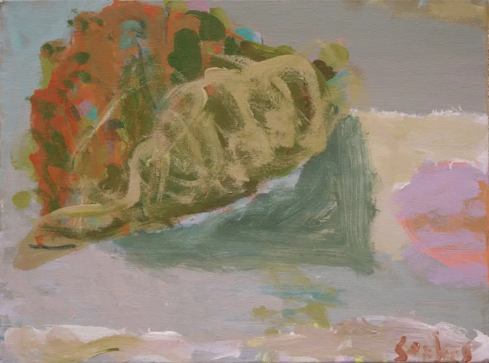 Mud Flats Below acrylic on linen by artist Sally Stokes