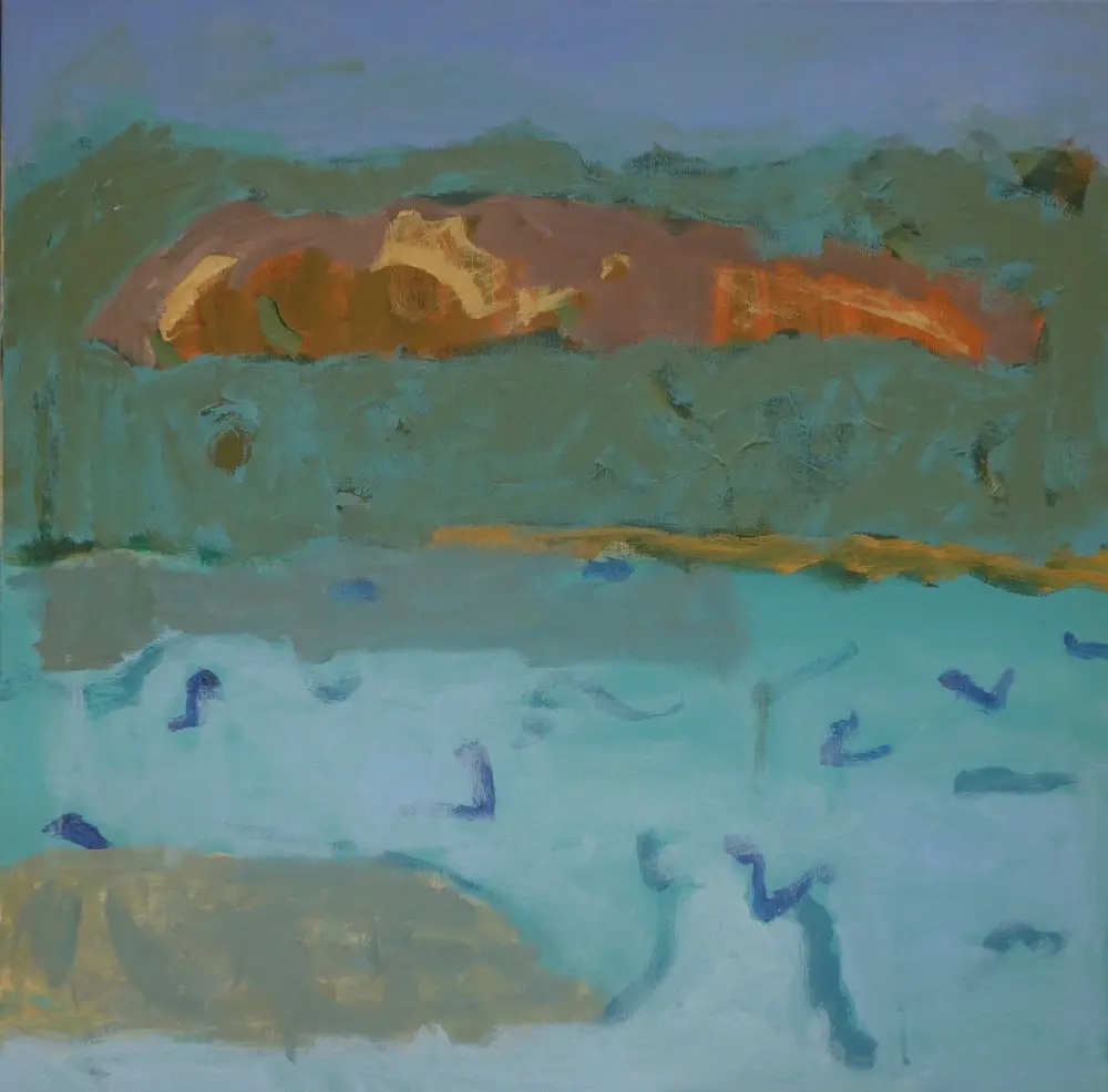 Into the cool water Acrylic on linen by artist Sally Stokes