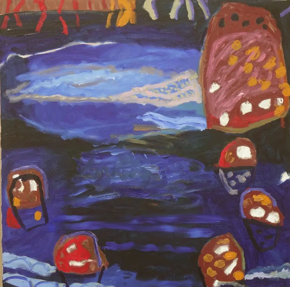 Oyster rocks oil on linen by artist Sally Stokes