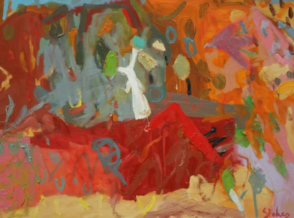 White gum with Bird oil on linen by artist Sally Stokes