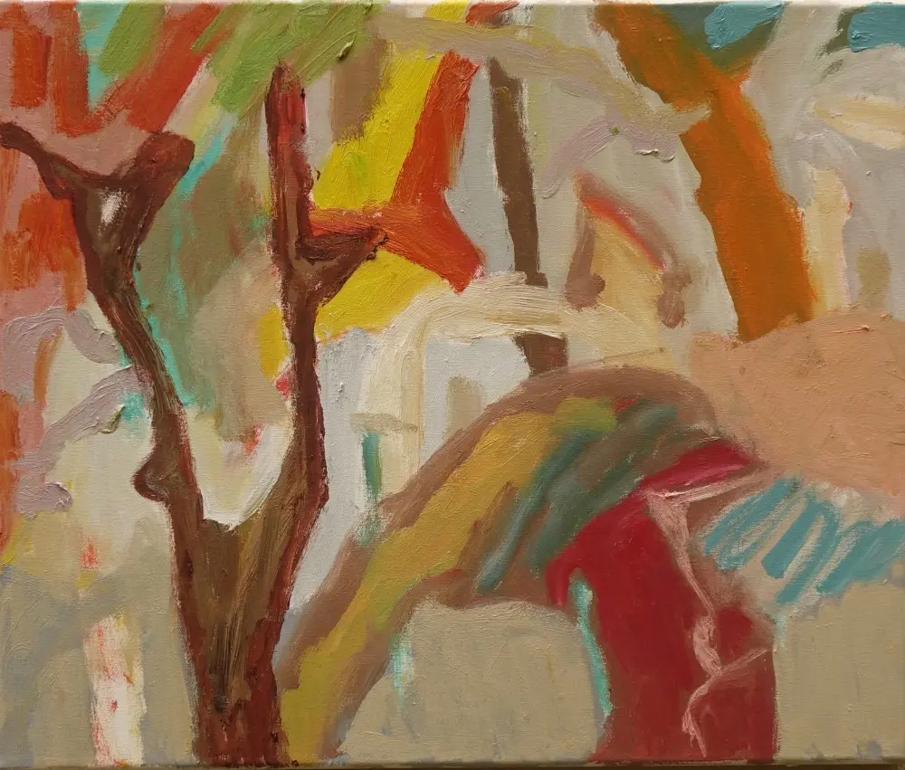 Outside my window oil on canvas by artist Sally Stokes