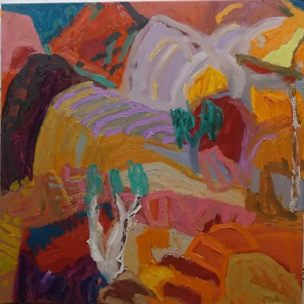 Uneven ground  oil on canvas by artist Sally Stokes