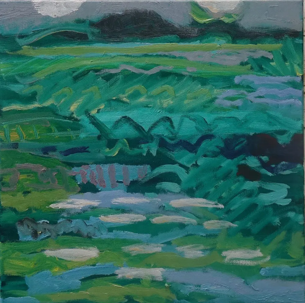 The drop of light oil on canvas by artist Sally Stokes
