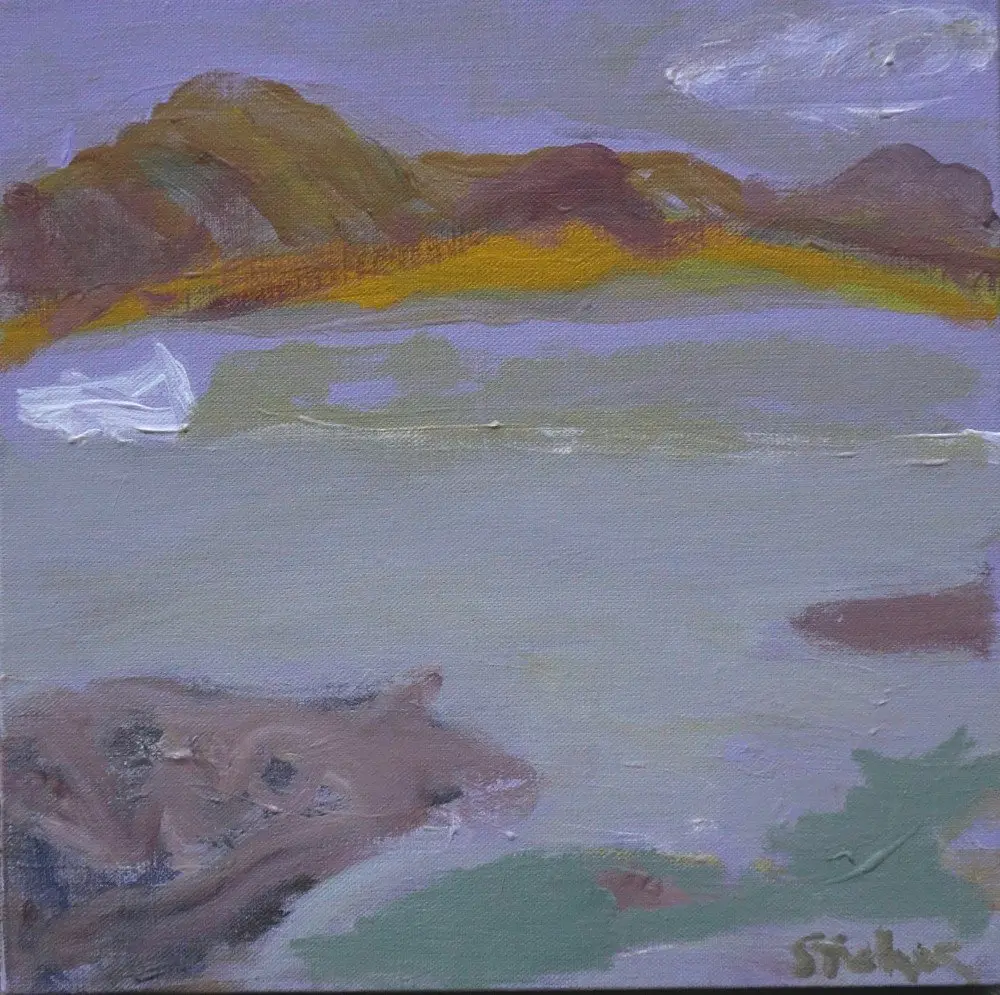 Hold the world acrylic on linen by artist Sally Stokes