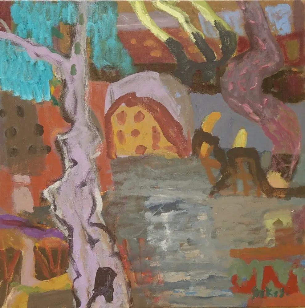 Let's wait  acrylic on canvas by artist Sally Stokes