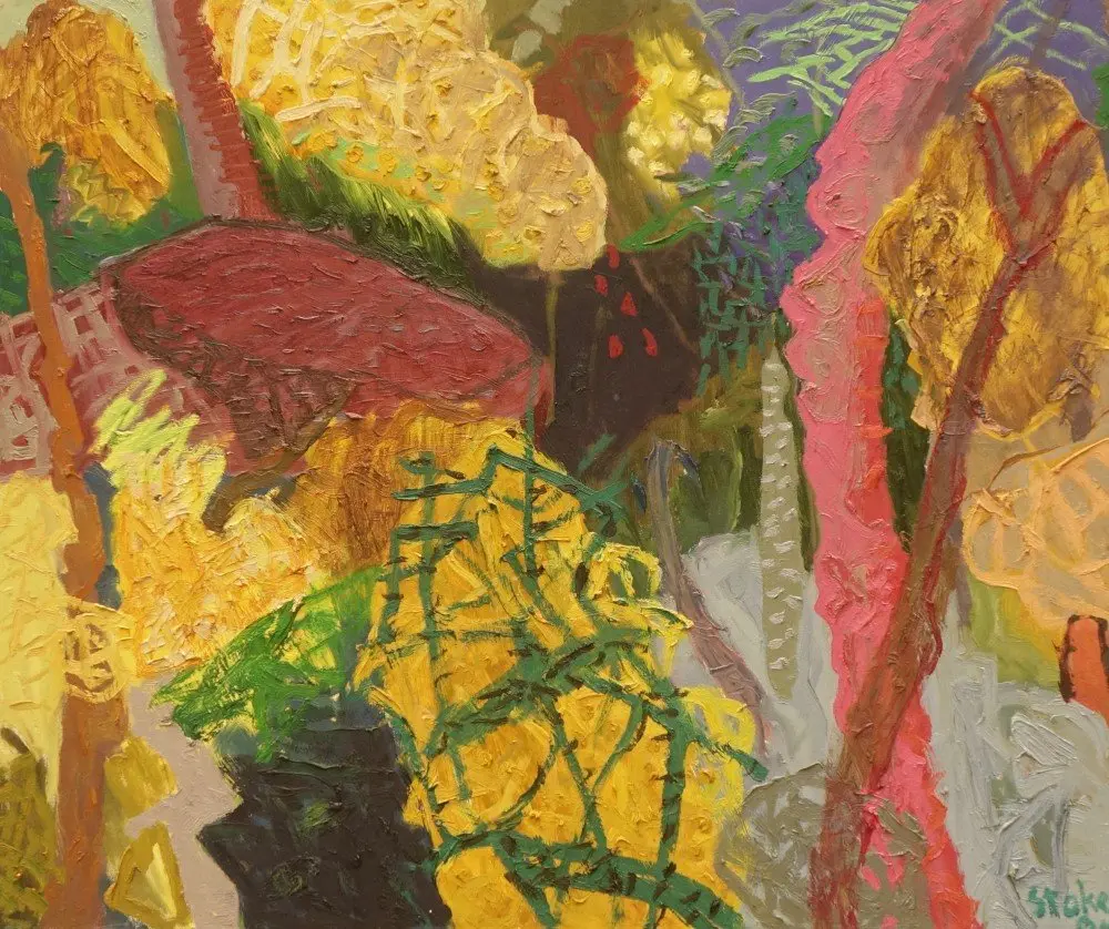 Wattle bursting oil on canvas by artist Sally Stokes