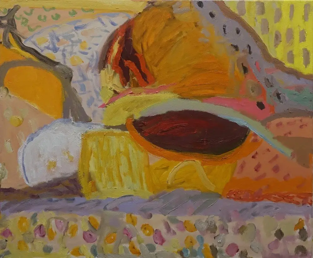 Shaped oil on canvas by artist Sally Stokes
