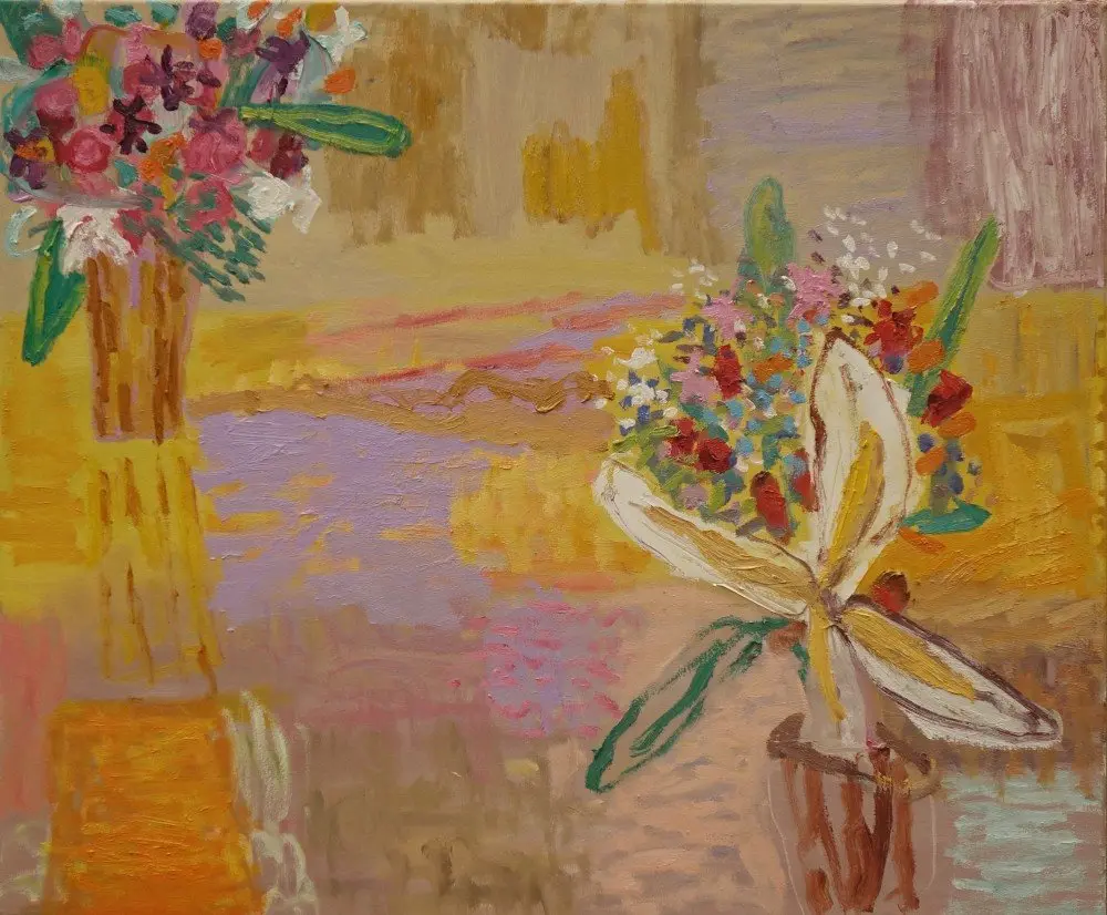 Conversations oil on canvas by artist Sally Stokes
