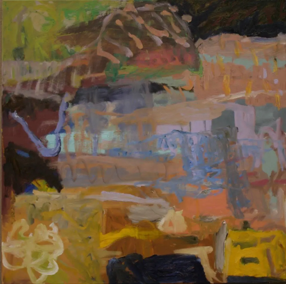 And the Island moves oil on linen by artist Sally Stokes
