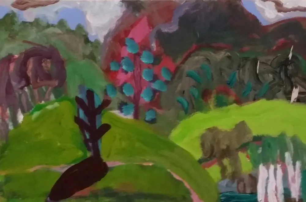 Wollumbin 3 acrylic on board by artist Sally Stokes