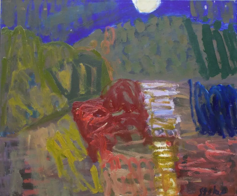 Moon on the river acrylic on linen by artist Sally Stokes