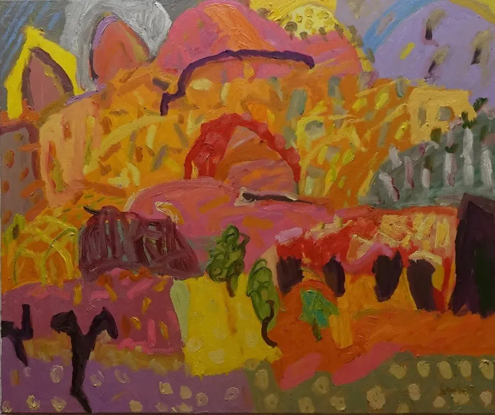 Dancing  oil on canvas by artist Sally Stokes