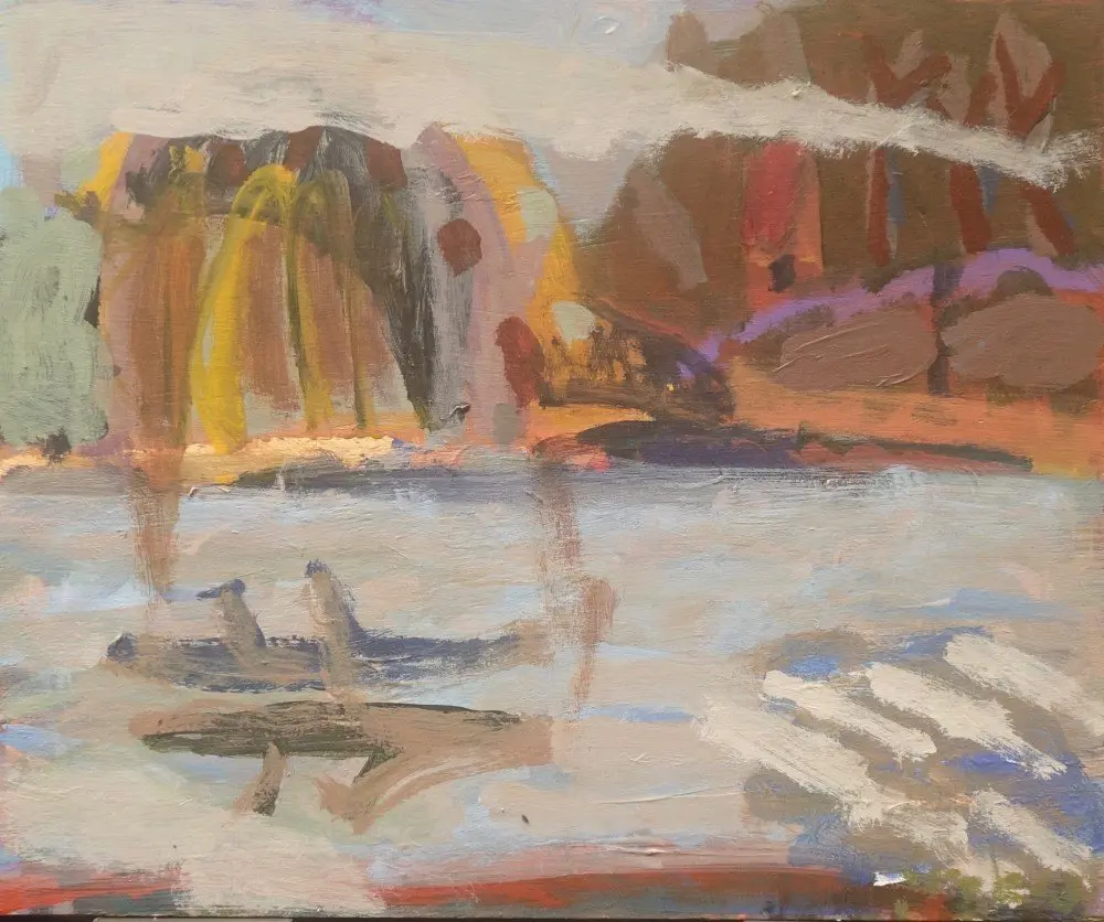 Moving cloud acrylic on panel by artist Sally Stokes
