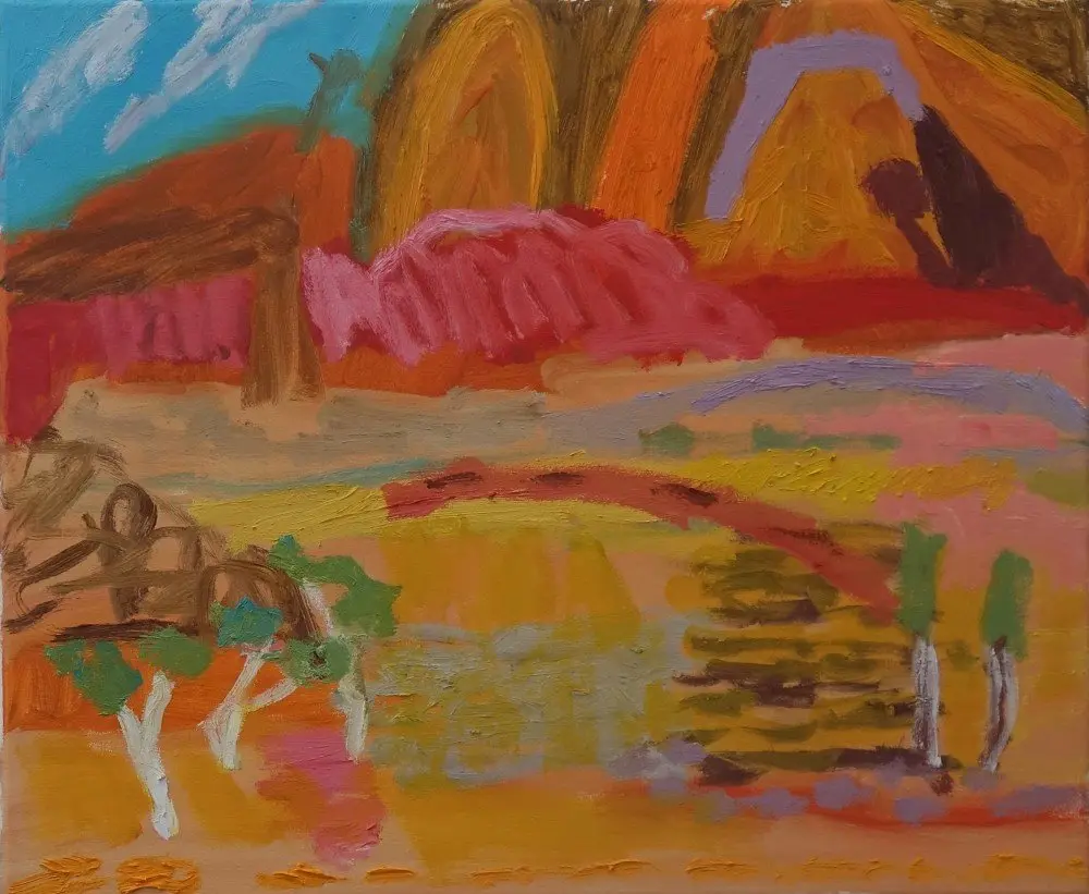 Begins oil on canvas by artist Sally Stokes