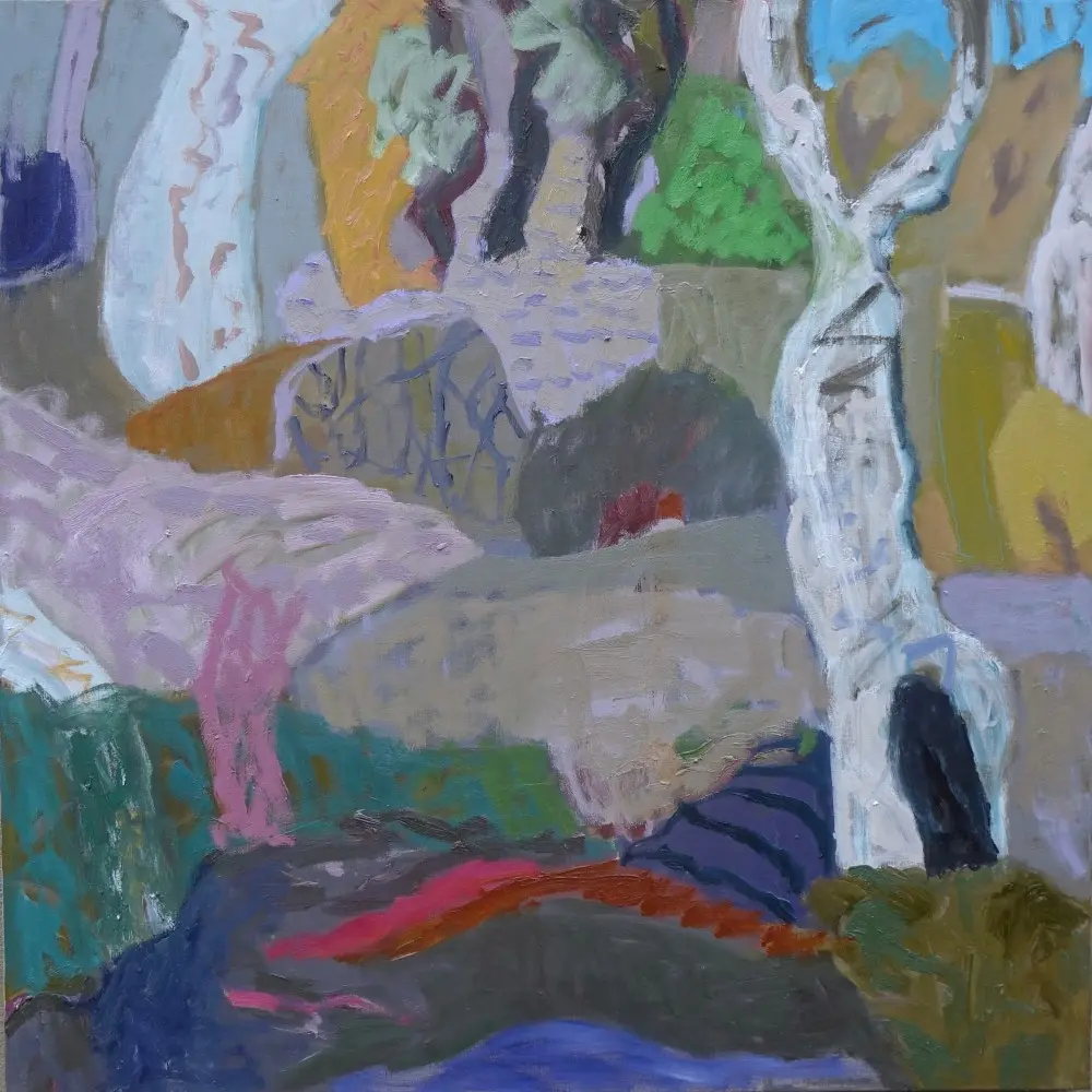 Rock on rock oil on linen by artist Sally Stokes